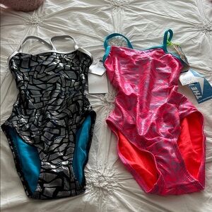 Vibrant Pink and Black Kids Swim One Piece